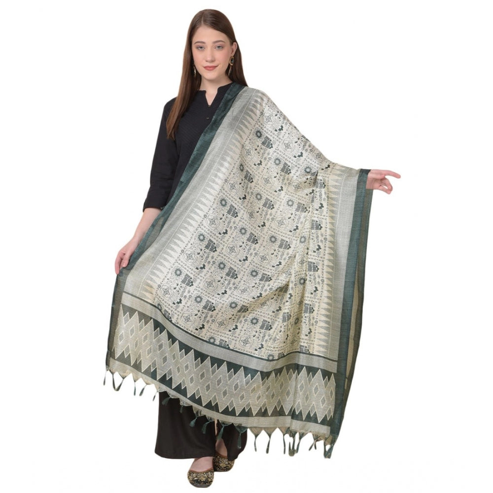 Amfyn Women's Art Silk Printed Dupatta (Grey, Length: 2.25 to 2.50 Mtr)