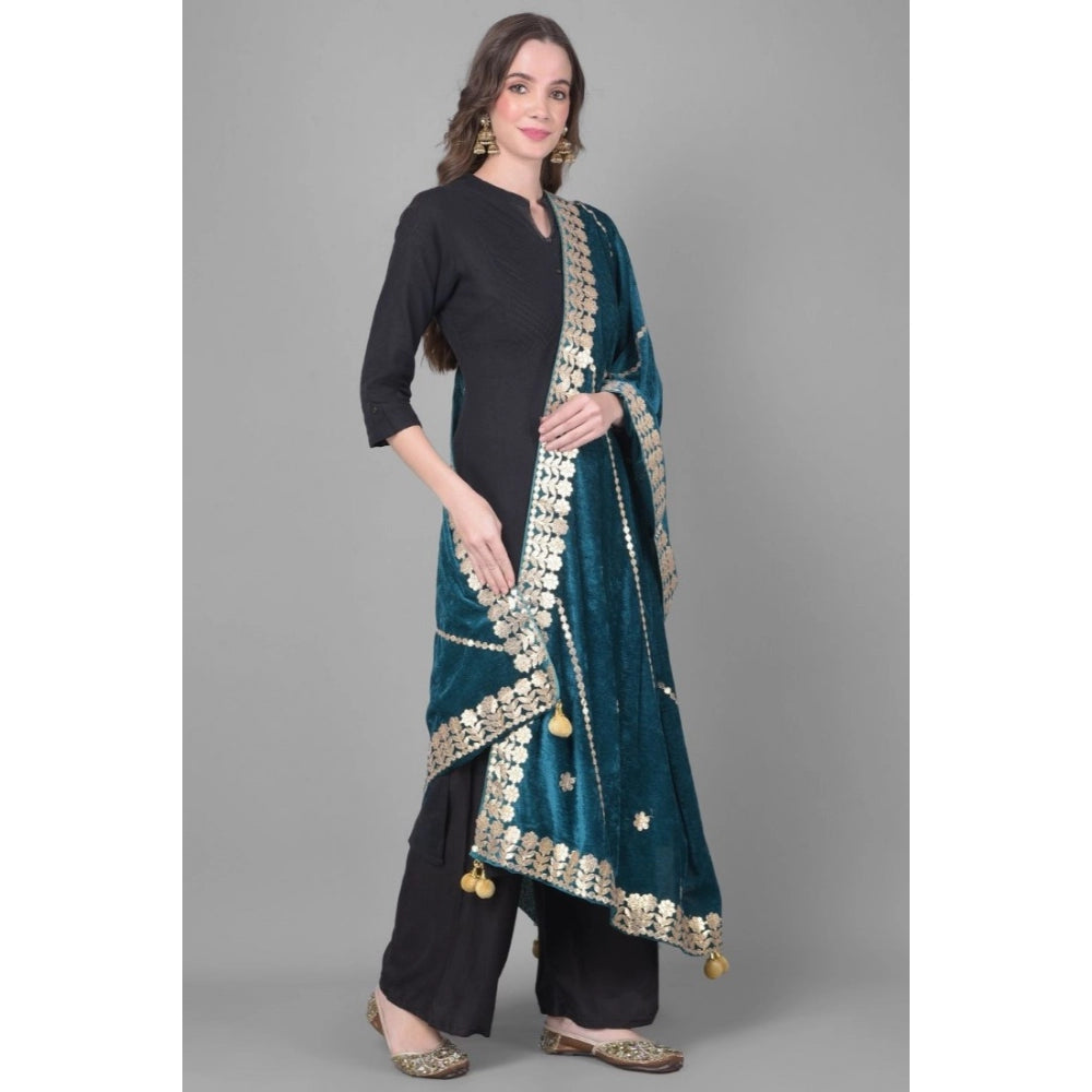 Amfyn Women's Velvet Gotta Patti Dupatta (Teal, Length: 2.25 to 2.50 Mtr)