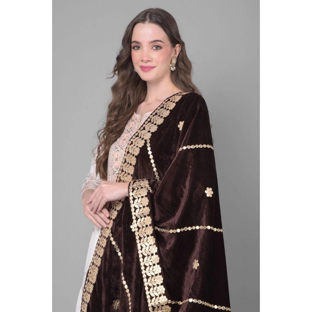 Amfyn Women's Velvet Gotta Patti Dupatta (Brown, Length: 2.25 to 2.50 Mtr)