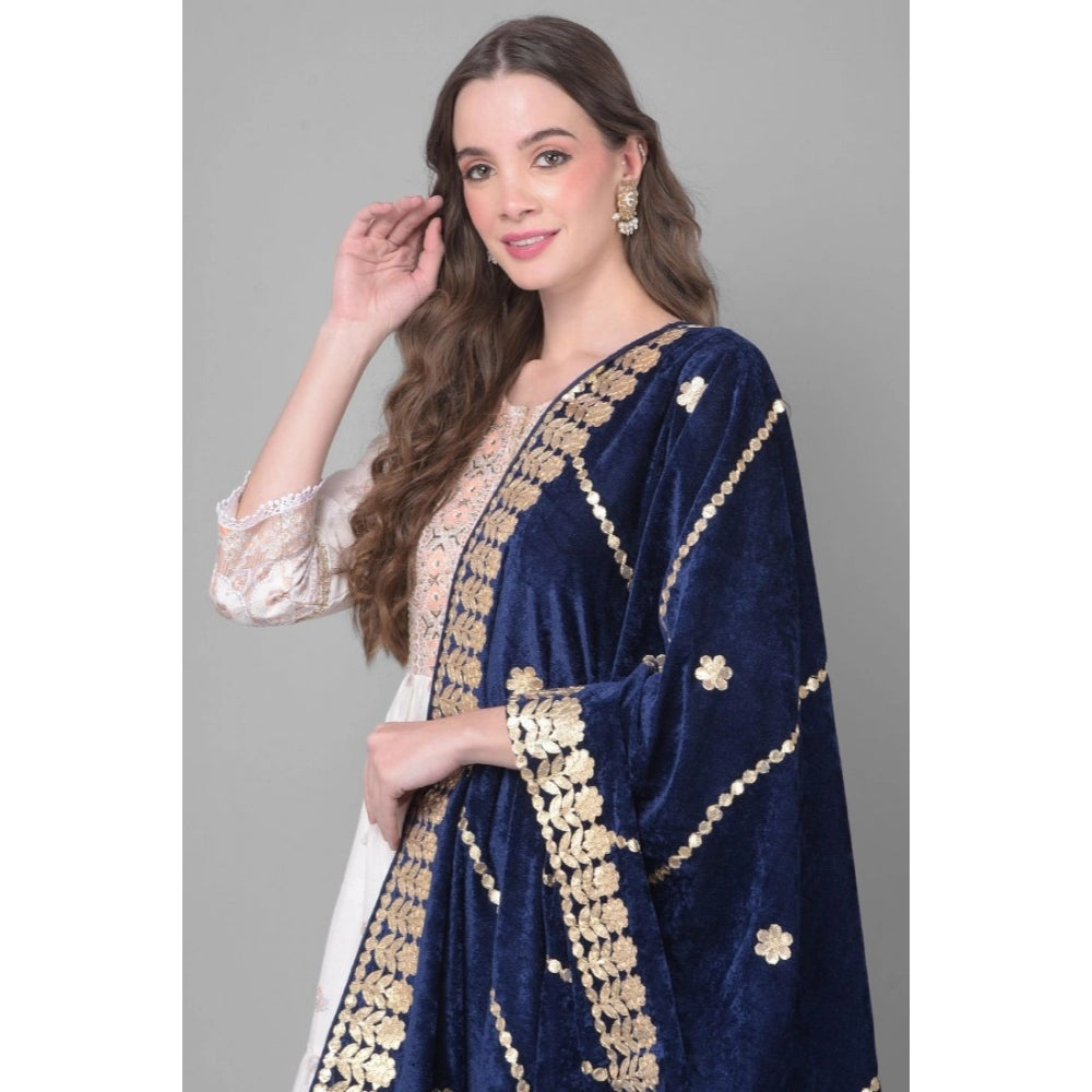 Amfyn Women's Velvet Gotta Patti Dupatta (Navy, Length: 2.25 to 2.50 Mtr)