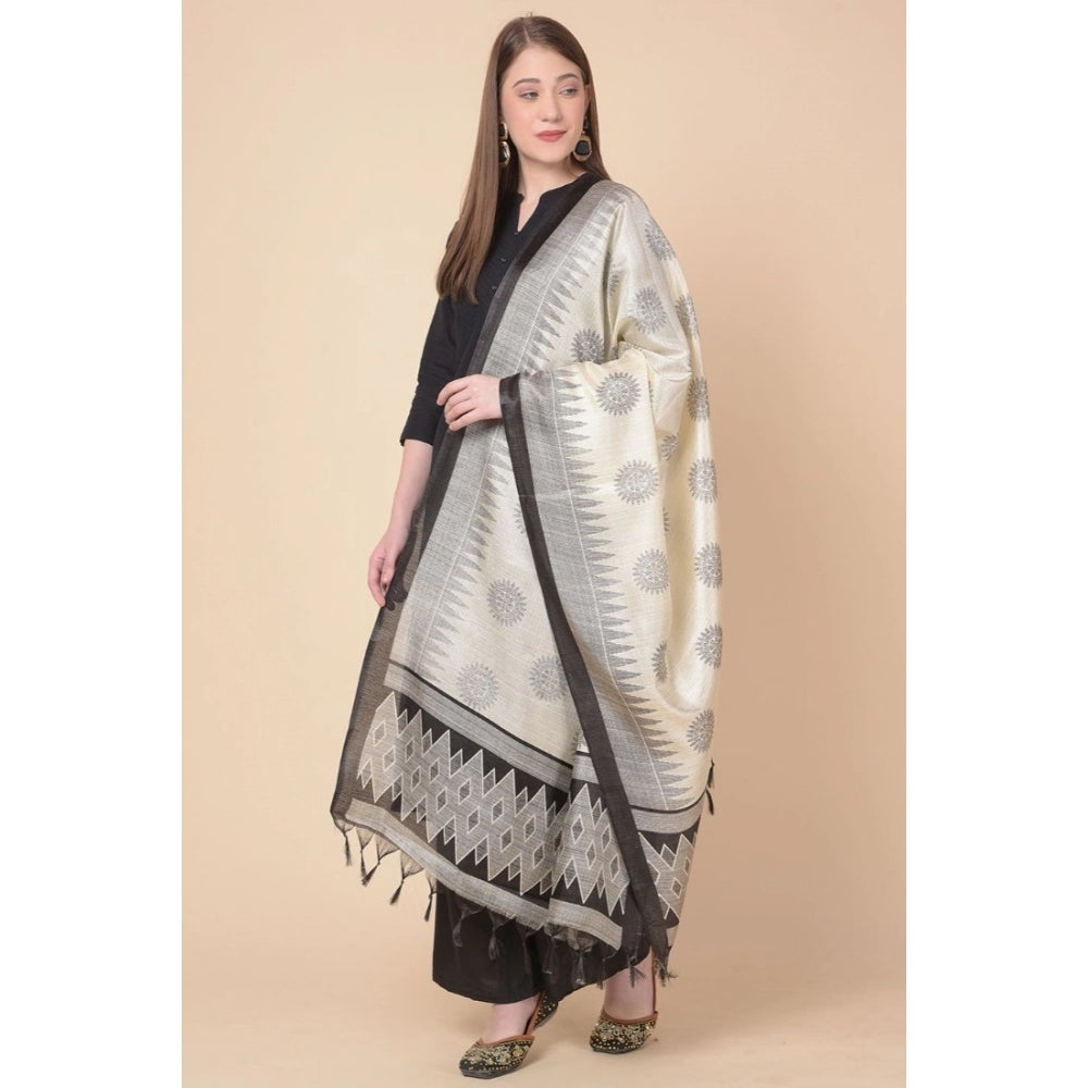 Amfyn Women's Art Silk Printed Dupatta (Black, Length: 2.25 to 2.50 Mtr)