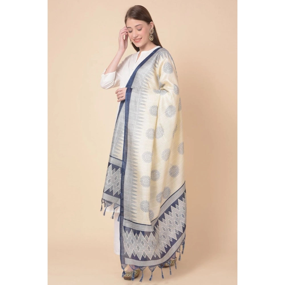 Amfyn Women's Art Silk Printed Dupatta (Blue, Length: 2.25 to 2.50 Mtr)