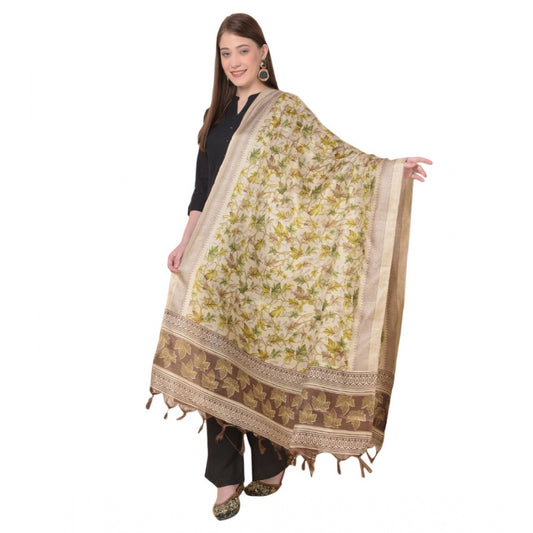 Amfyn Women's Art Silk Printed Dupatta (Gold, Length: 2.25 to 2.50 Mtr)