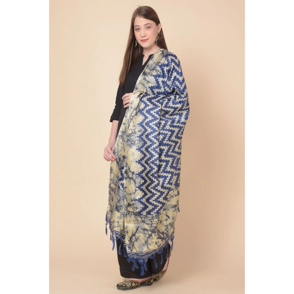 Amfyn Women's Art Silk Printed Dupatta (Blue, Length: 2.25 to 2.50 Mtr)