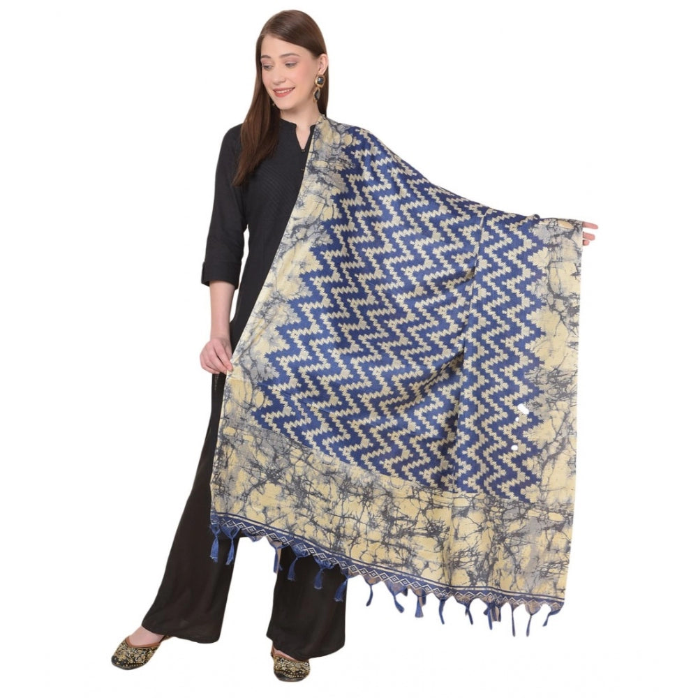 Amfyn Women's Art Silk Printed Dupatta (Blue, Length: 2.25 to 2.50 Mtr)