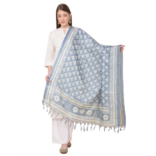 Amfyn Women's Art Silk Printed Dupatta (Grey, Length: 2.25 to 2.50 Mtr)