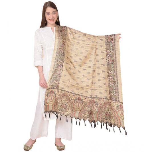 Amfyn Women's Art Silk Printed Dupatta (Gold, Length: 2.25 to 2.50 Mtr)