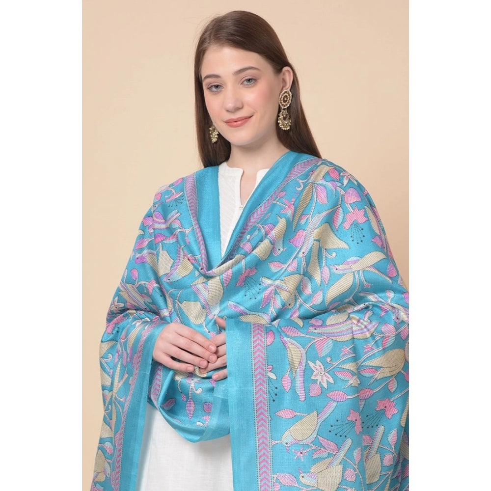 Amfyn Women's Art Silk Printed Dupatta (Turquoise, Length: 2.25 to 2.50 Mtr)