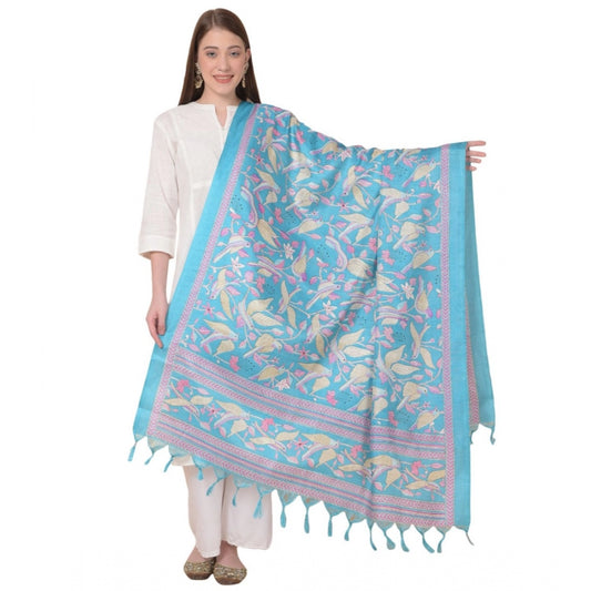 Amfyn Women's Art Silk Printed Dupatta (Turquoise, Length: 2.25 to 2.50 Mtr)