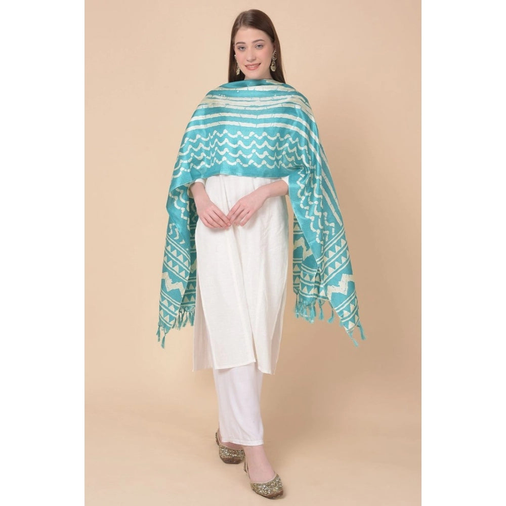 Amfyn Women's Art Silk Printed Dupatta (Turquoise, Length: 2.25 to 2.50 Mtr)