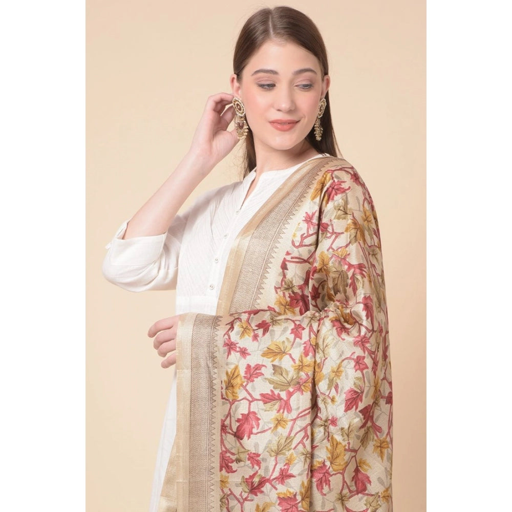 Amfyn Women's Art Silk Printed Dupatta (Gold, Length: 2.25 to 2.50 Mtr)