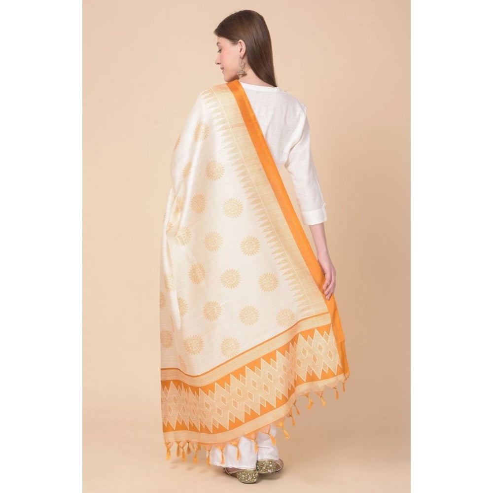 Amfyn Women's Art Silk Printed Dupatta (Orange, Length: 2.25 to 2.50 Mtr)