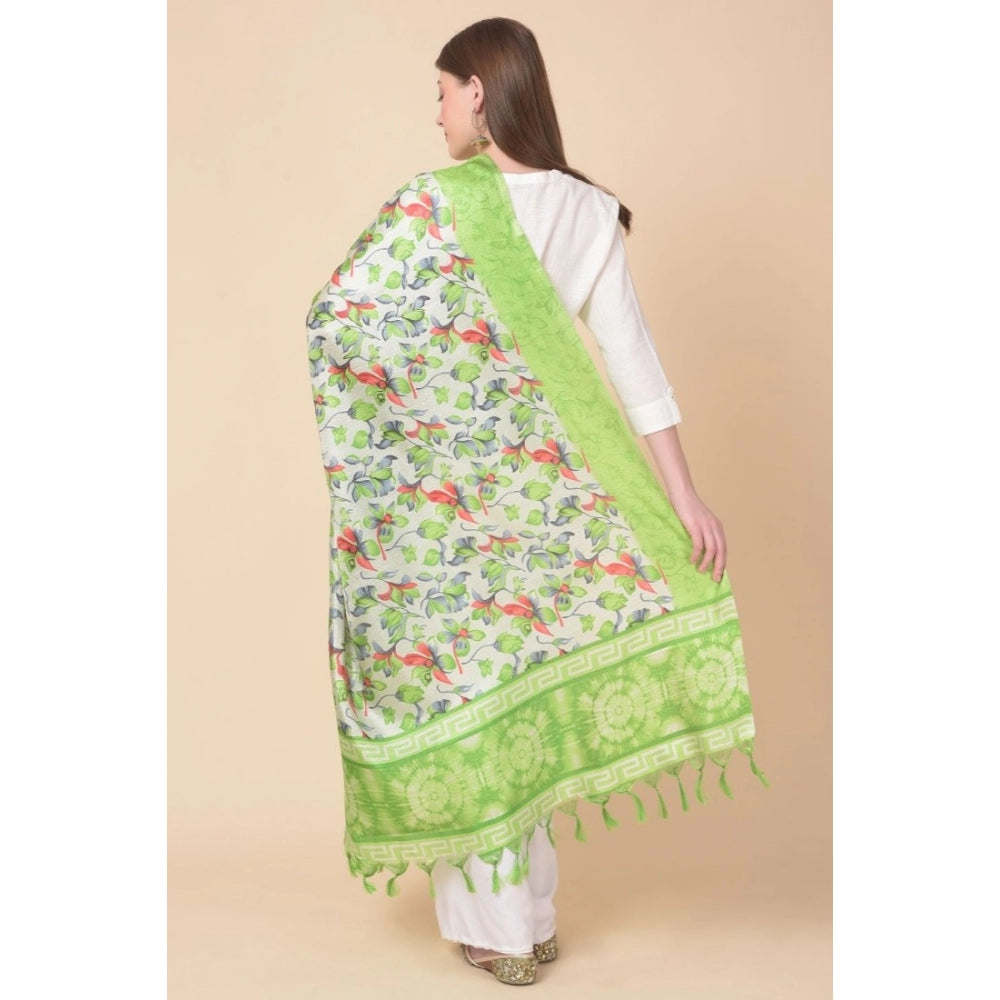 Amfyn Women's Art Silk Printed Dupatta (Light Green, Length: 2.25 to 2.50 Mtr)