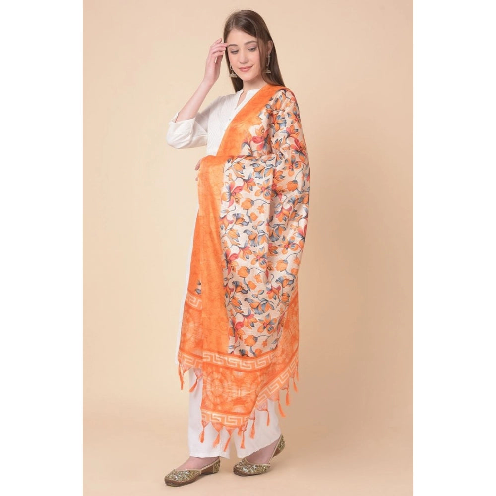 Amfyn Women's Art Silk Printed Dupatta (Orange, Length: 2.25 to 2.50 Mtr)