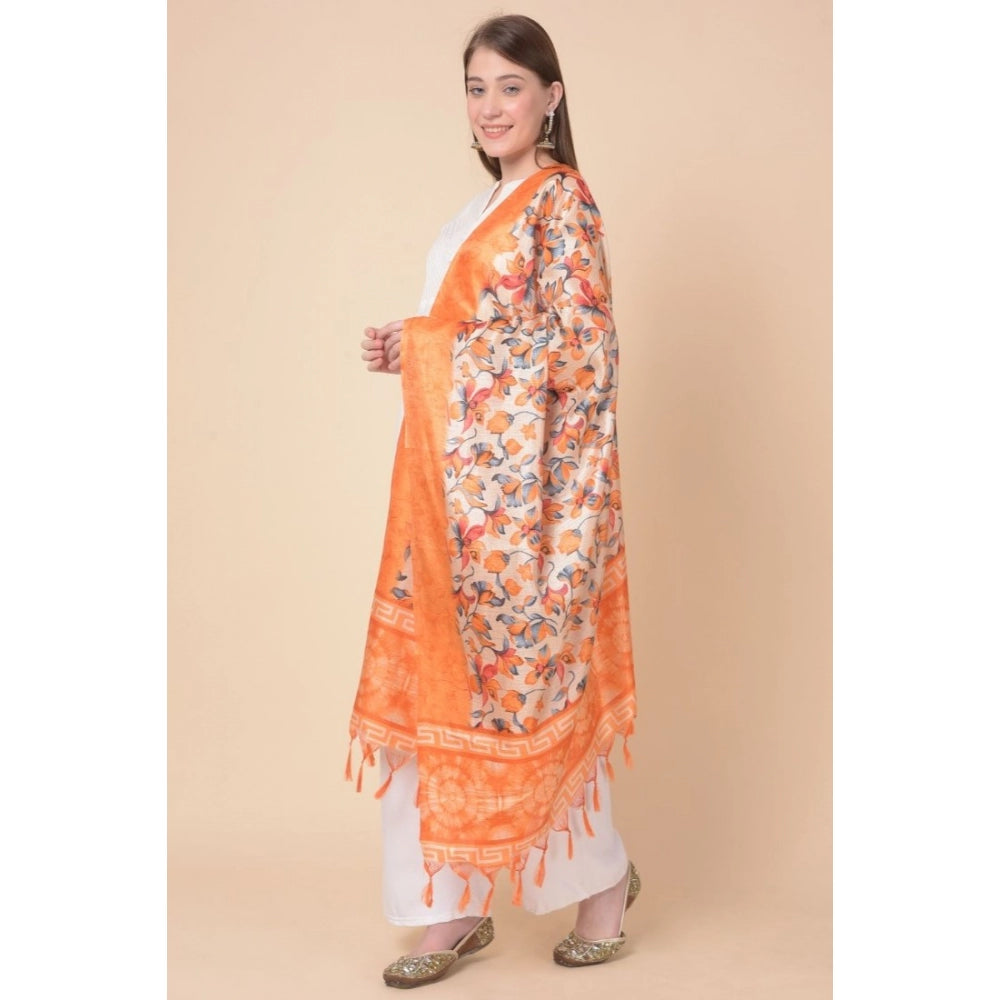 Amfyn Women's Art Silk Printed Dupatta (Orange, Length: 2.25 to 2.50 Mtr)