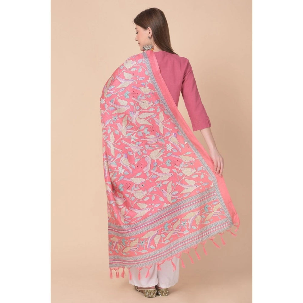 Amfyn Women's Art Silk Printed Dupatta (Pink, Length: 2.25 to 2.50 Mtr)