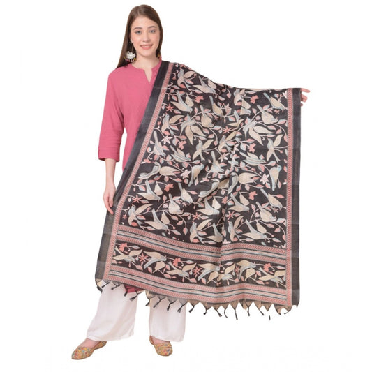 Amfyn Women's Art Silk Printed Dupatta (Black, Length: 2.25 to 2.50 Mtr)