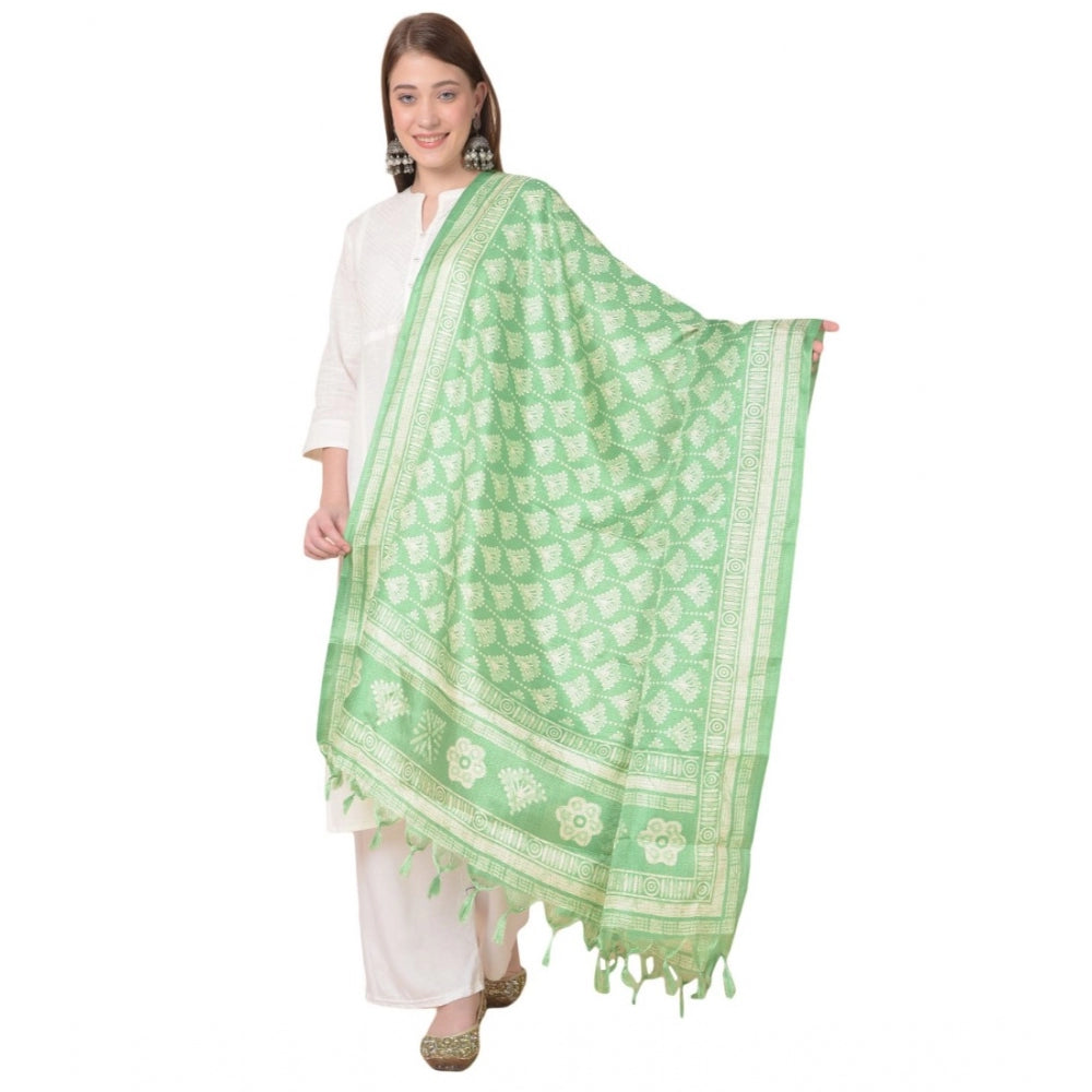 Amfyn Women's Art Silk Printed Dupatta (Light Green, Length: 2.25 to 2.50 Mtr)