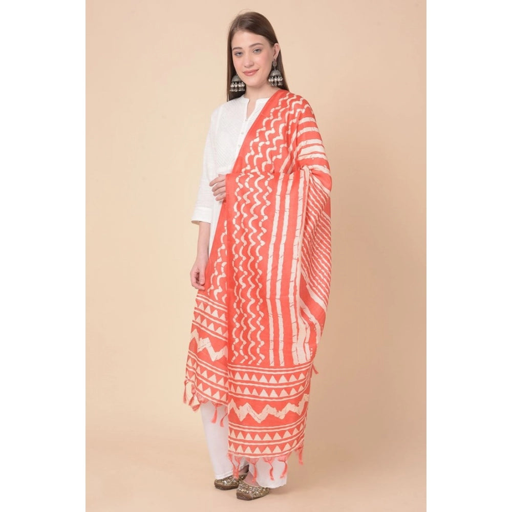 Amfyn Women's Art Silk Printed Dupatta (Orange, Length: 2.25 to 2.50 Mtr)