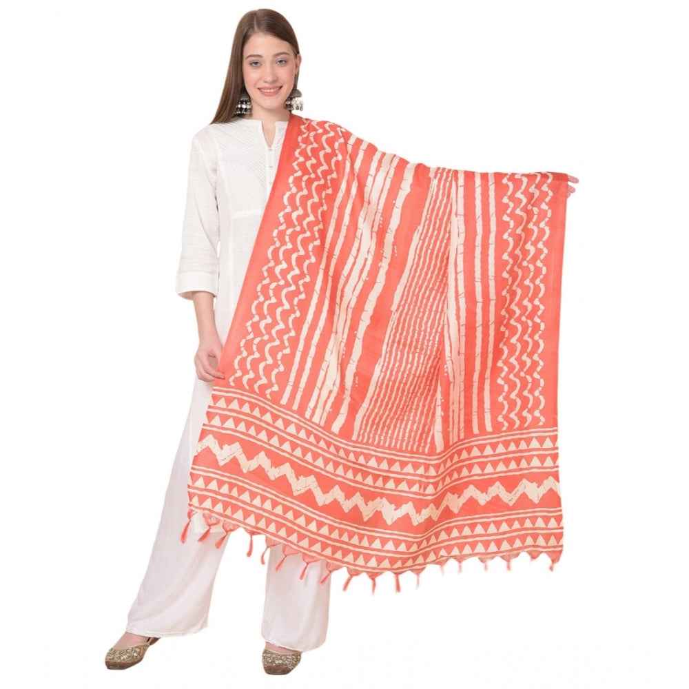 Amfyn Women's Art Silk Printed Dupatta (Orange, Length: 2.25 to 2.50 Mtr)