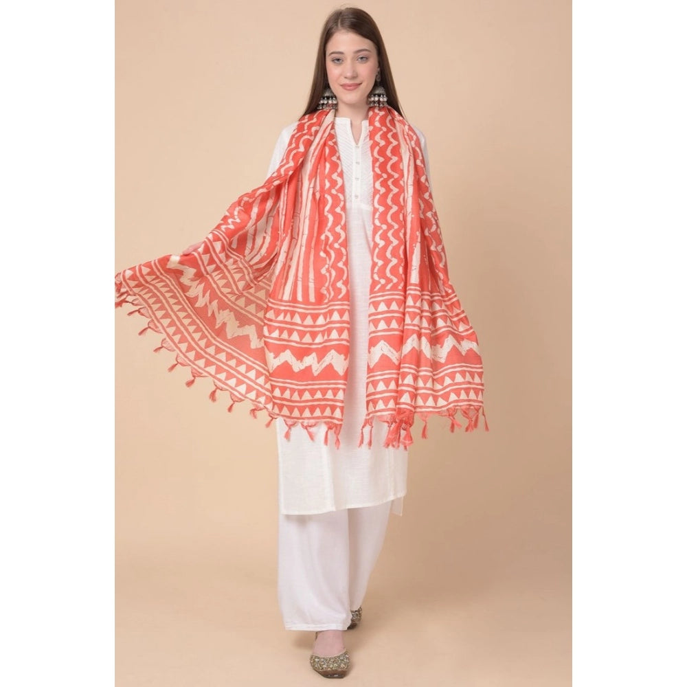 Amfyn Women's Art Silk Printed Dupatta (Orange, Length: 2.25 to 2.50 Mtr)