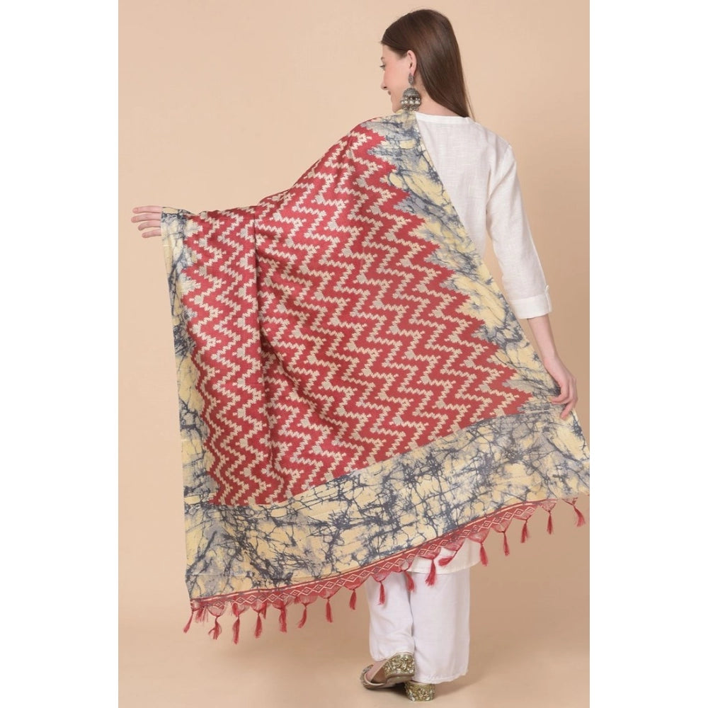 Amfyn Women's Art Silk Printed Dupatta (Maroon, Length: 2.25 to 2.50 Mtr)