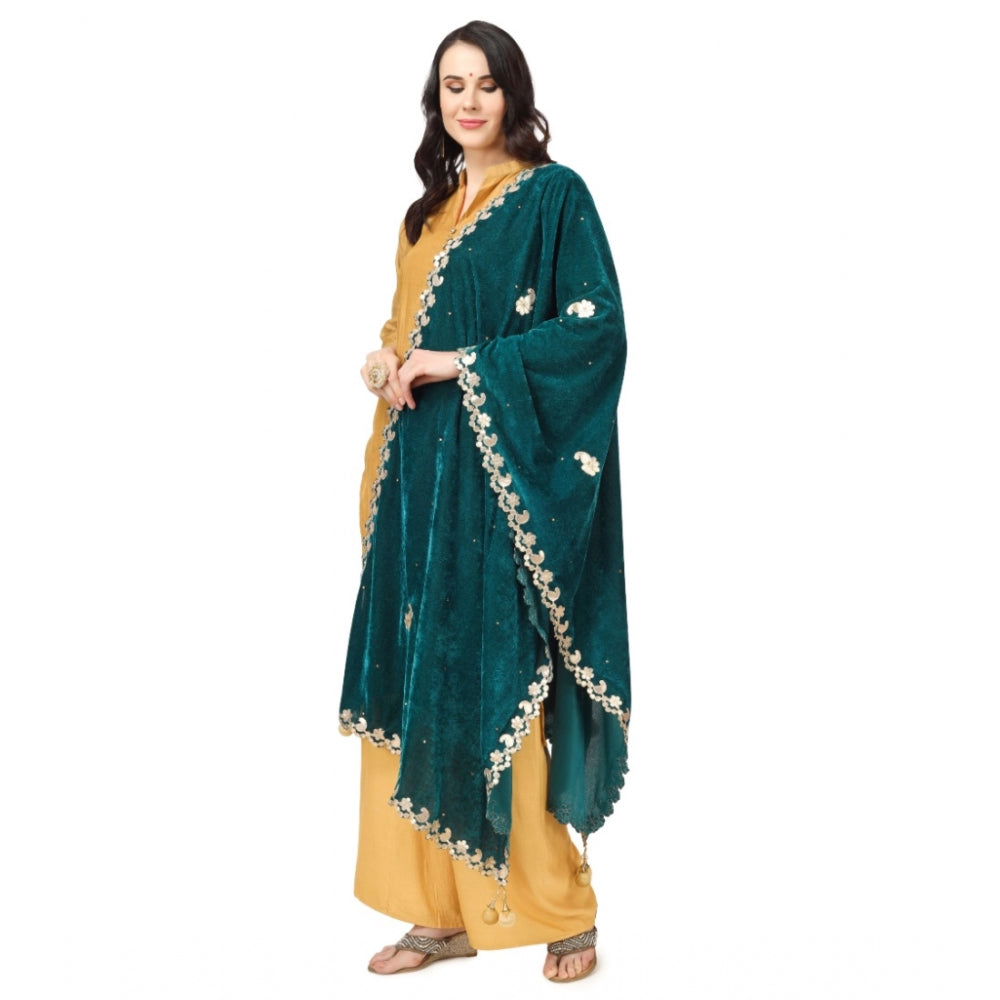 Amfyn Women's Velvet Gotta Patti Dupatta (Dark Green, Length: 2.25 to 2.50 Mtr)