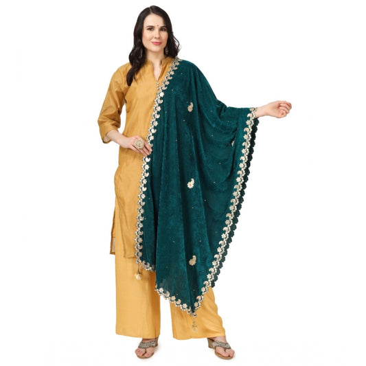 Amfyn Women's Velvet Gotta Patti Dupatta (Dark Green, Length: 2.25 to 2.50 Mtr)