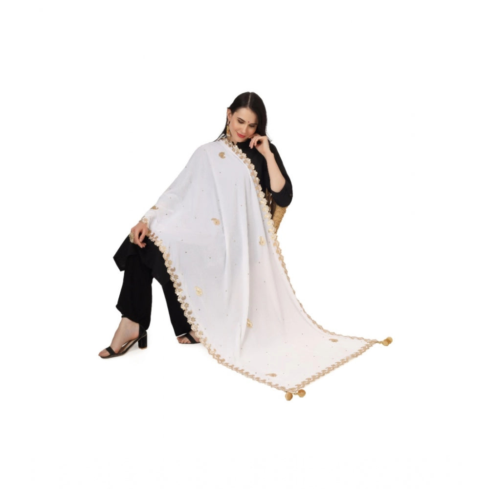 Amfyn Women's Velvet Gotta Patti Dupatta (White, Length: 2.25 to 2.50 Mtr)