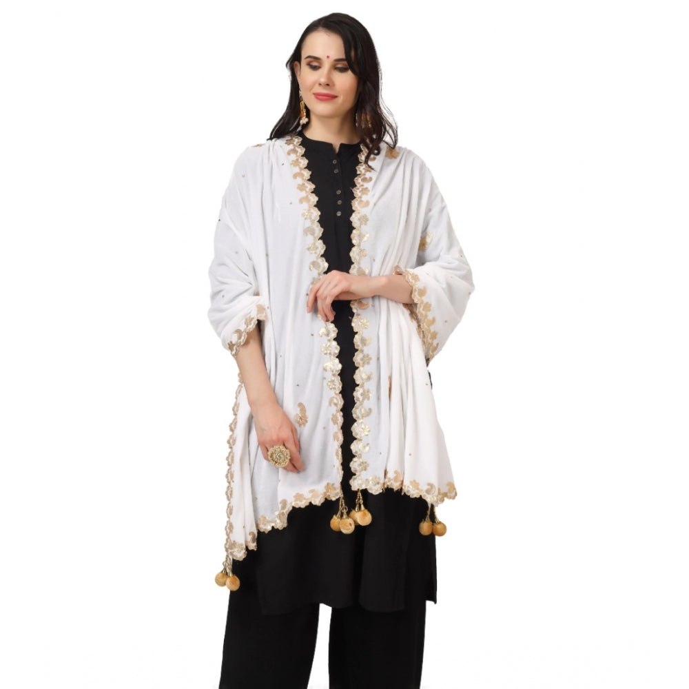 Amfyn Women's Velvet Gotta Patti Dupatta (White, Length: 2.25 to 2.50 Mtr)