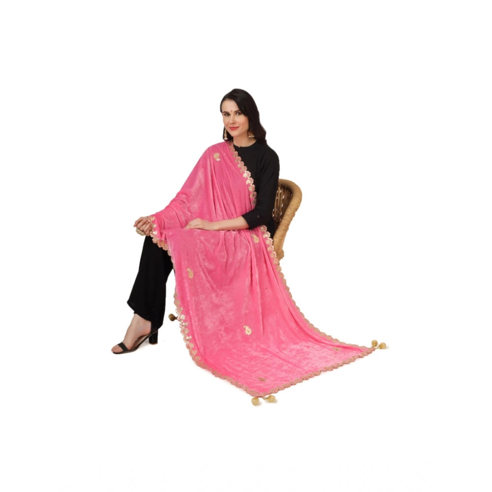 Amfyn Women's Velvet Gotta Patti Dupatta (Pink, Length: 2.25 to 2.50 Mtr)