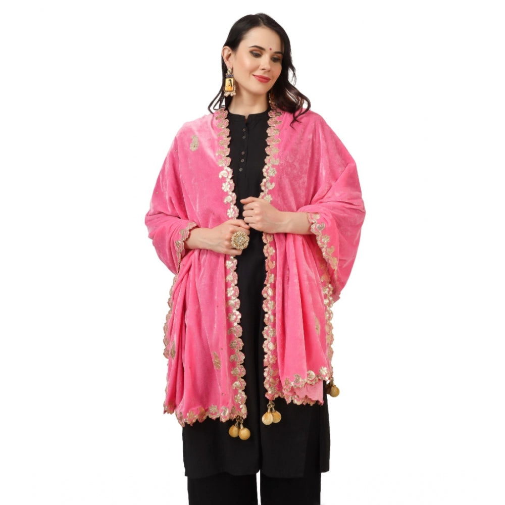 Amfyn Women's Velvet Gotta Patti Dupatta (Pink, Length: 2.25 to 2.50 Mtr)