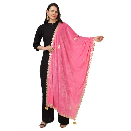 Amfyn Women's Velvet Gotta Patti Dupatta (Pink, Length: 2.25 to 2.50 Mtr)