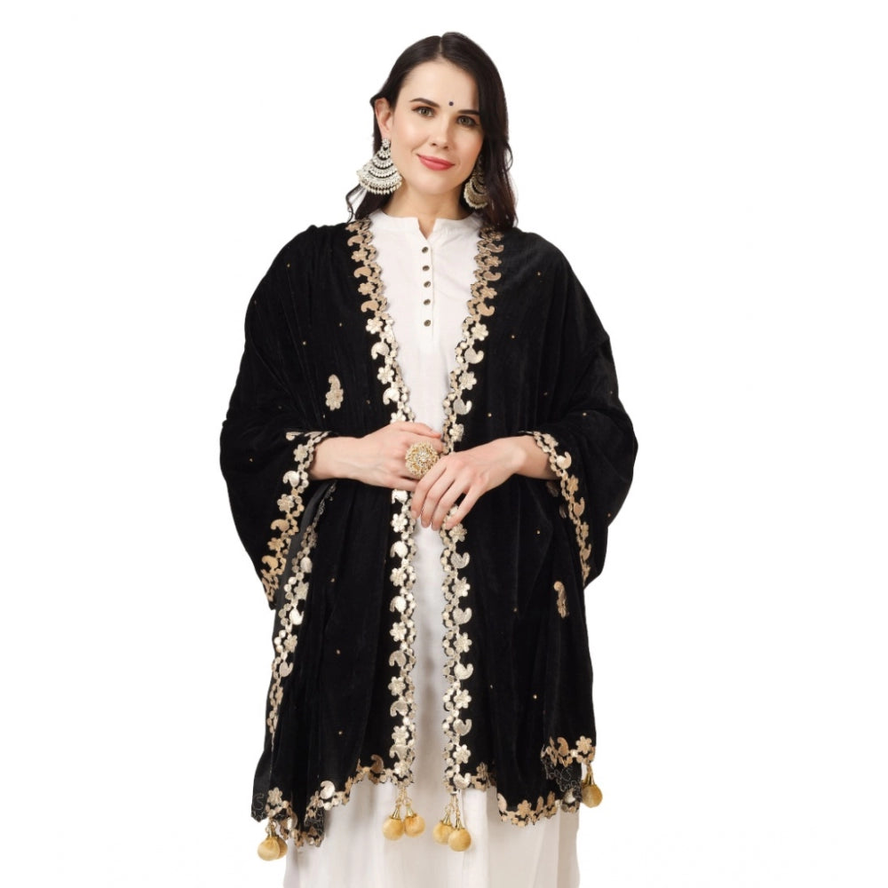 Amfyn Women's Velvet Gotta Patti Dupatta (Black, Length: 2.25 to 2.50 Mtr)