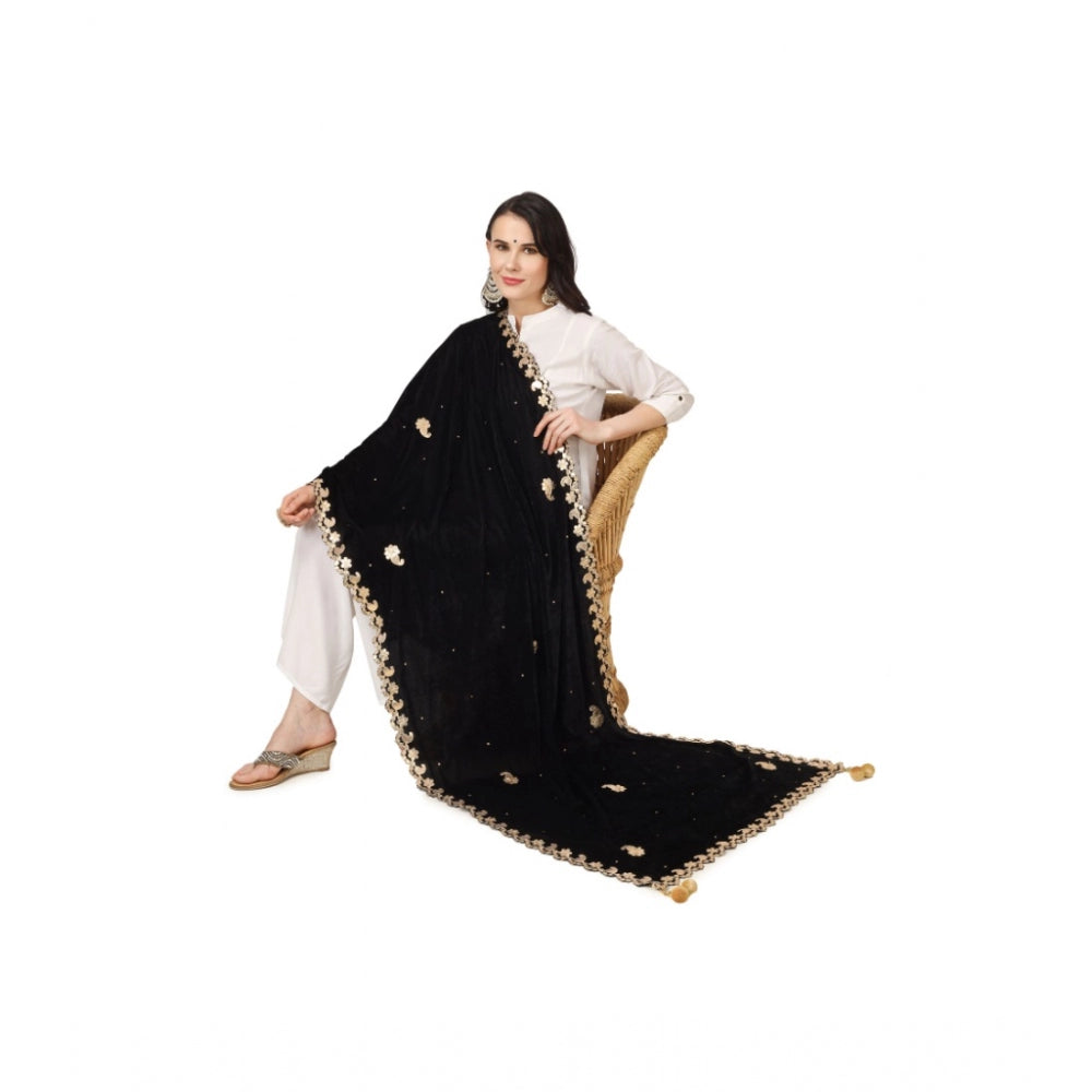 Amfyn Women's Velvet Gotta Patti Dupatta (Black, Length: 2.25 to 2.50 Mtr)