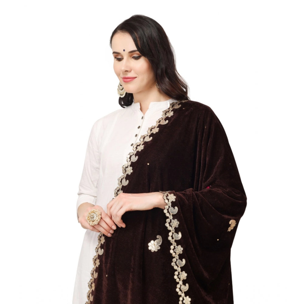 Amfyn Women's Velvet Gotta Patti Dupatta (Brown, Length: 2.25 to 2.50 Mtr)