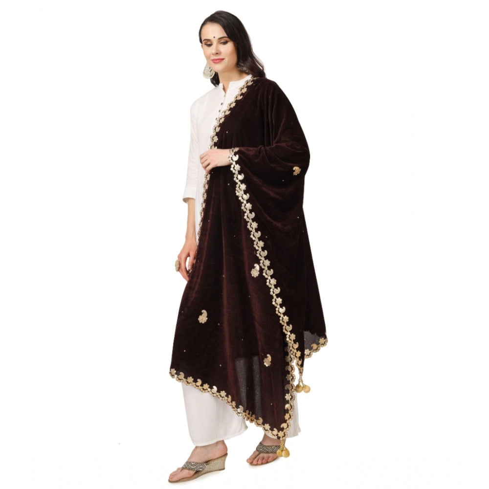 Amfyn Women's Velvet Gotta Patti Dupatta (Brown, Length: 2.25 to 2.50 Mtr)