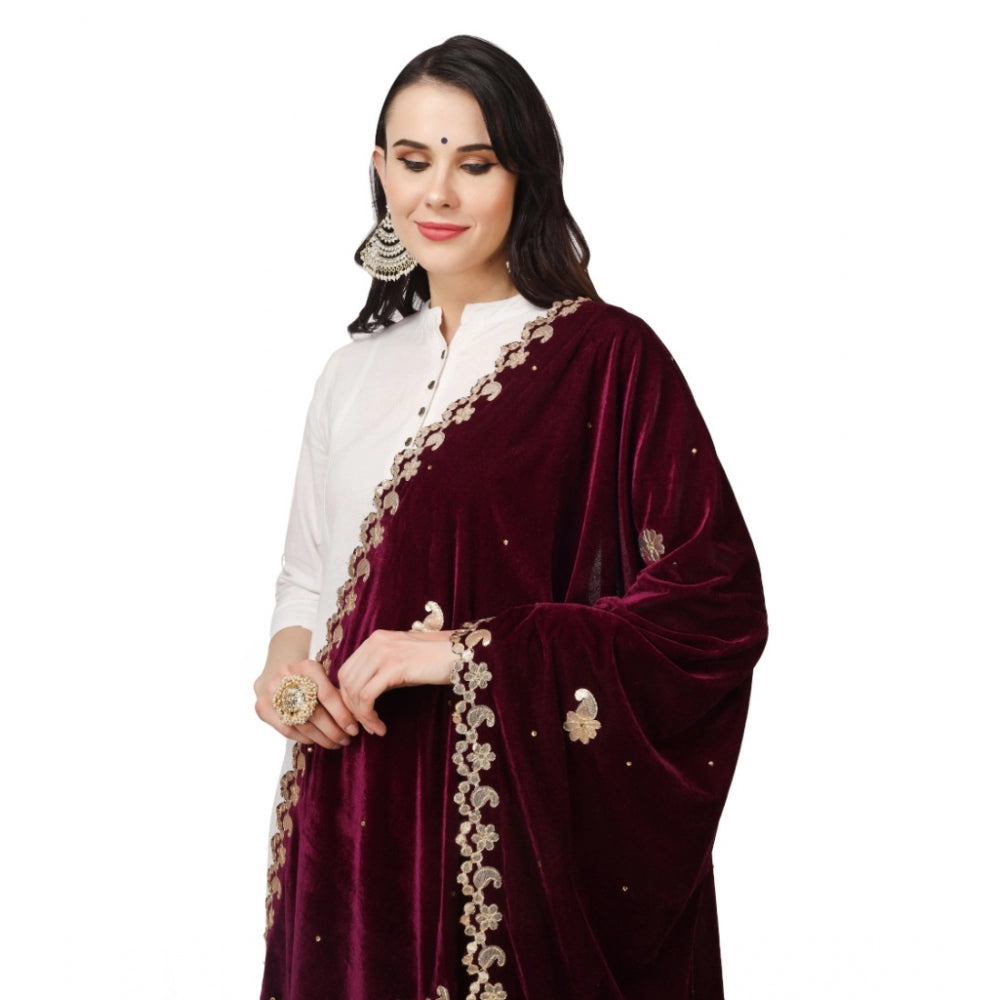 Amfyn Women's Velvet Gotta Patti Dupatta (Purple, Length: 2.25 to 2.50 Mtr)