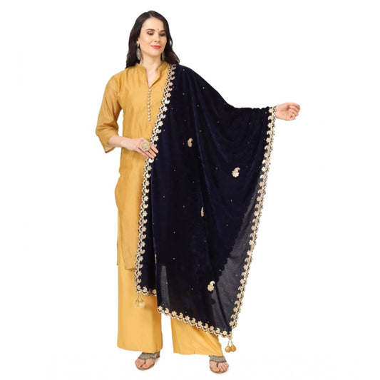 Amfyn Women's Velvet Gotta Patti Dupatta (Blue, Length: 2.25 to 2.50 Mtr)