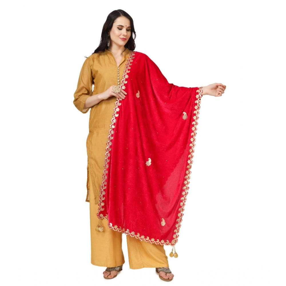 Amfyn Women's Velvet Gotta Patti Dupatta (Pink, Length: 2.25 to 2.50 Mtr)