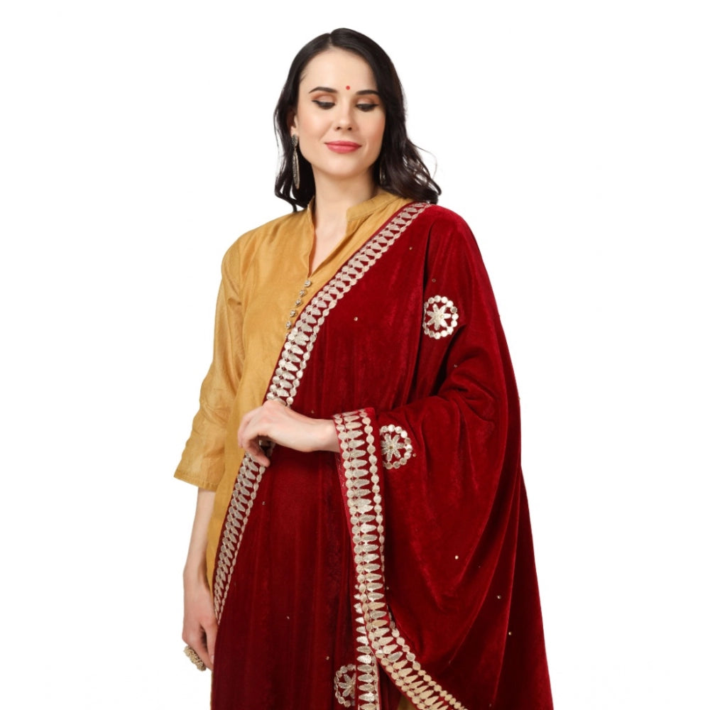 Amfyn Women's Velvet Gotta Patti Dupatta (Maroon, Length: 2.25 to 2.50 Mtr)