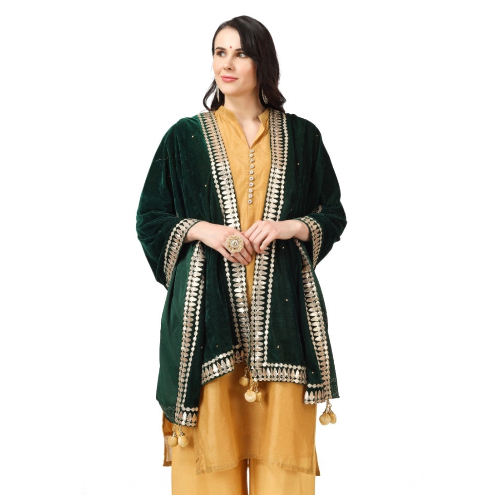 Amfyn Women's Velvet Gotta Patti Dupatta (Green, Length: 2.25 to 2.50 Mtr)