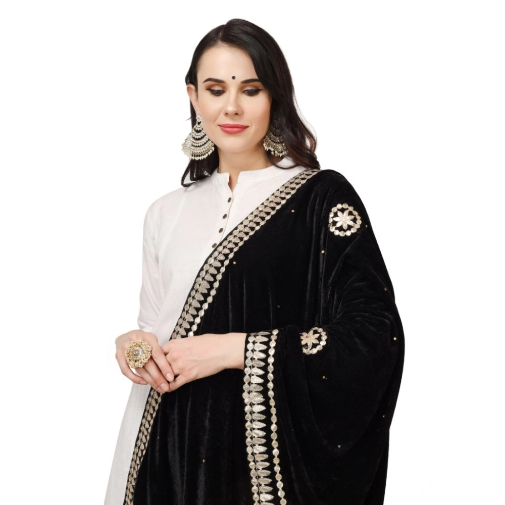 Amfyn Women's Velvet Gotta Patti Dupatta (Black, Length: 2.25 to 2.50 Mtr)