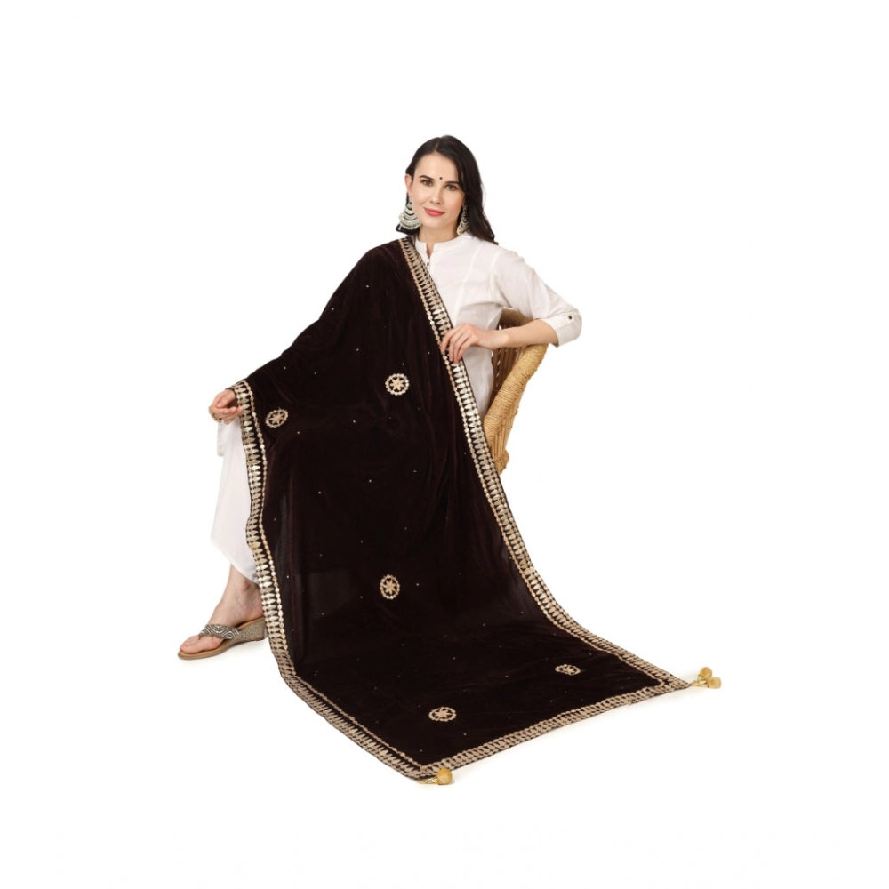 Amfyn Women's Velvet Gotta Patti Dupatta (Brown, Length: 2.25 to 2.50 Mtr)