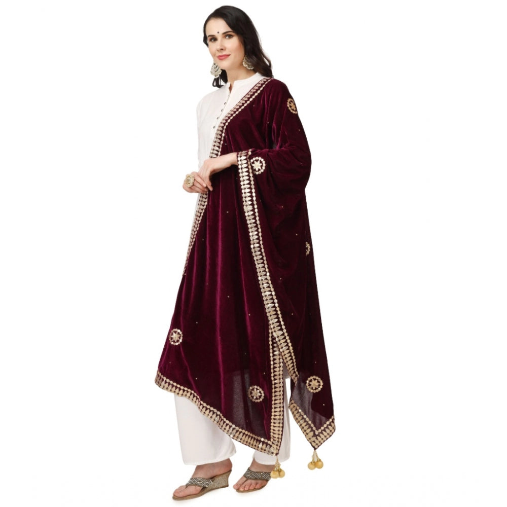 Amfyn Women's Velvet Gotta Patti Dupatta (Purple, Length: 2.25 to 2.50 Mtr)