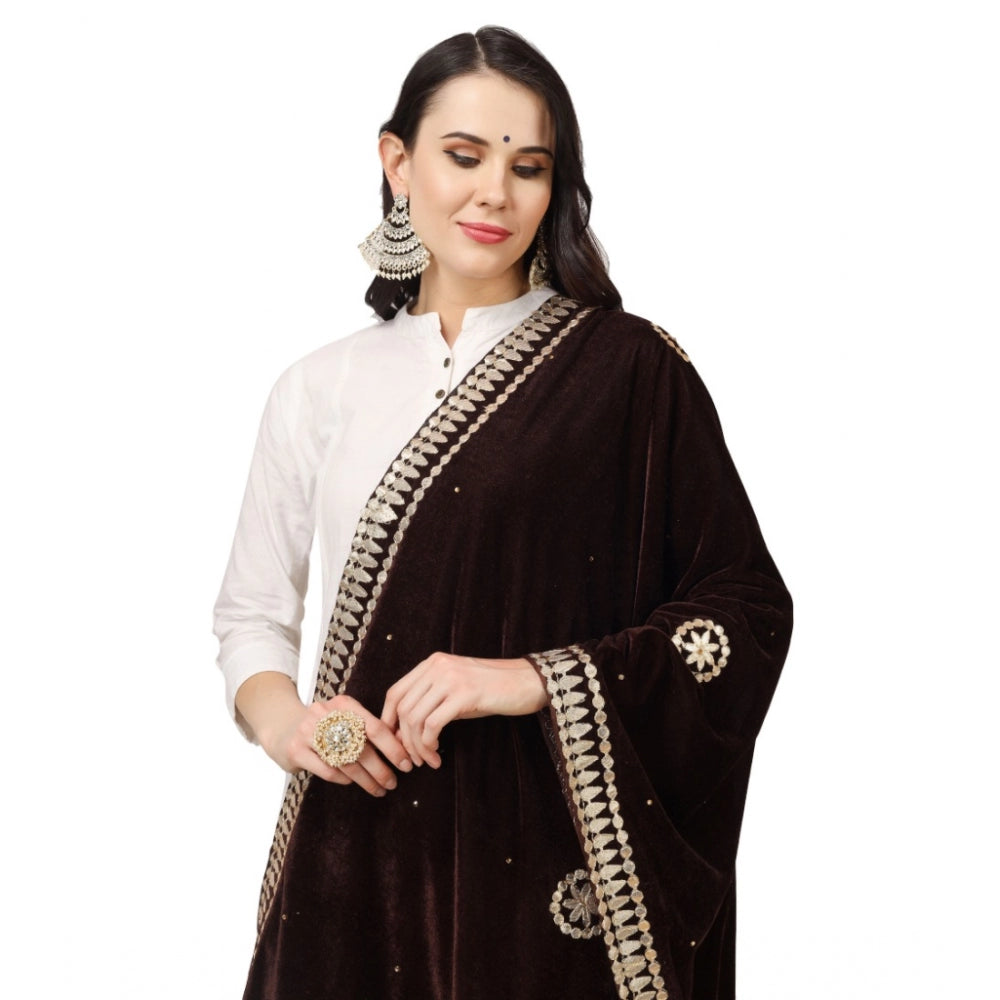 Amfyn Women's Velvet Gotta Patti Dupatta (Brown, Length: 2.25 to 2.50 Mtr)