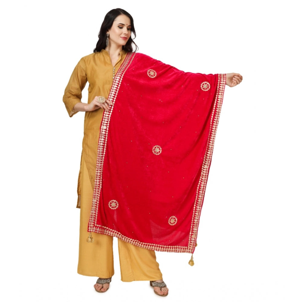 Amfyn Women's Velvet Gotta Patti Dupatta (Pink, Length: 2.25 to 2.50 Mtr)