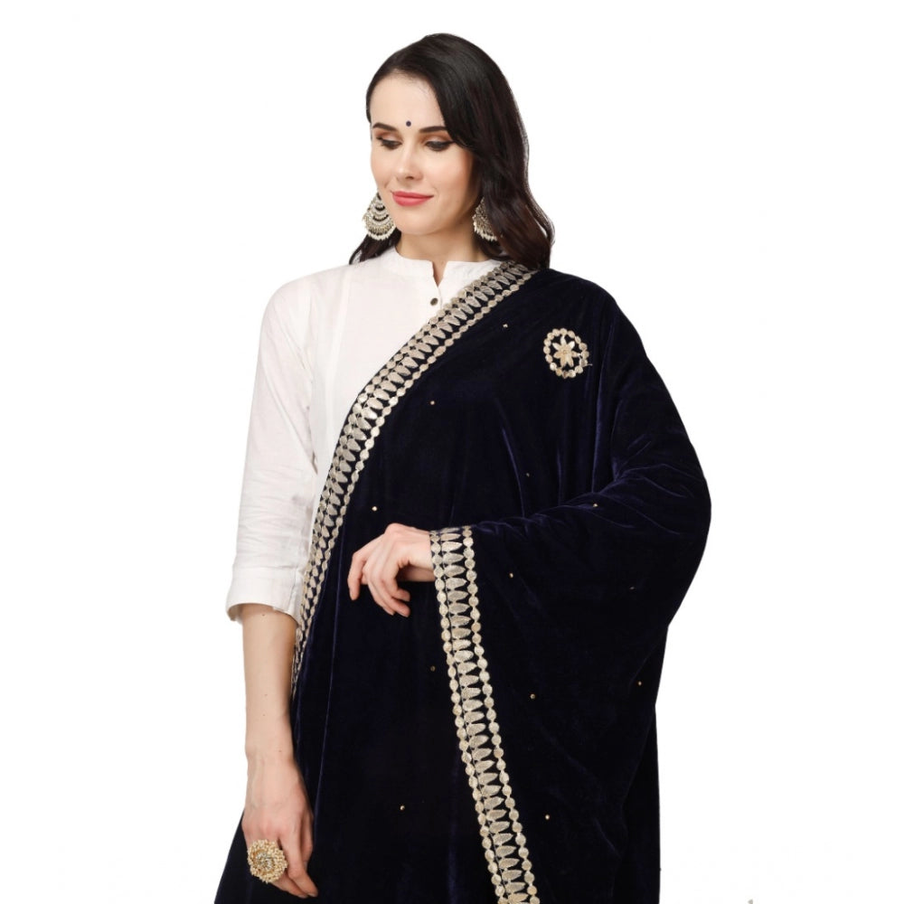 Amfyn Women's Velvet Gotta Patti Dupatta (Blue, Length: 2.25 to 2.50 Mtr)