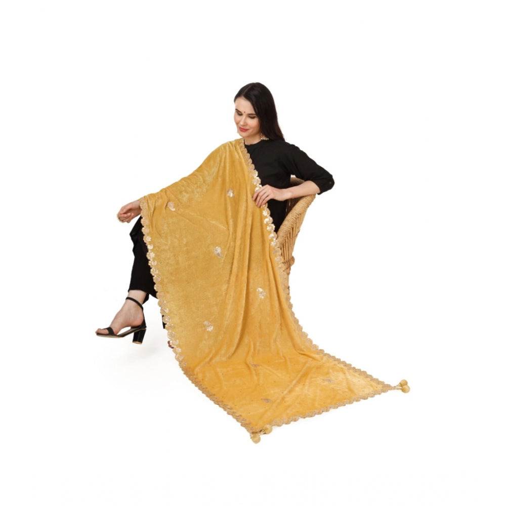 Amfyn Women's Velvet Gotta Patti Dupatta (Yellow, Length: 2.25 to 2.50 Mtr)