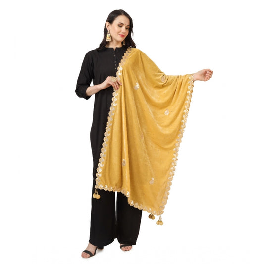 Amfyn Women's Velvet Gotta Patti Dupatta (Yellow, Length: 2.25 to 2.50 Mtr)